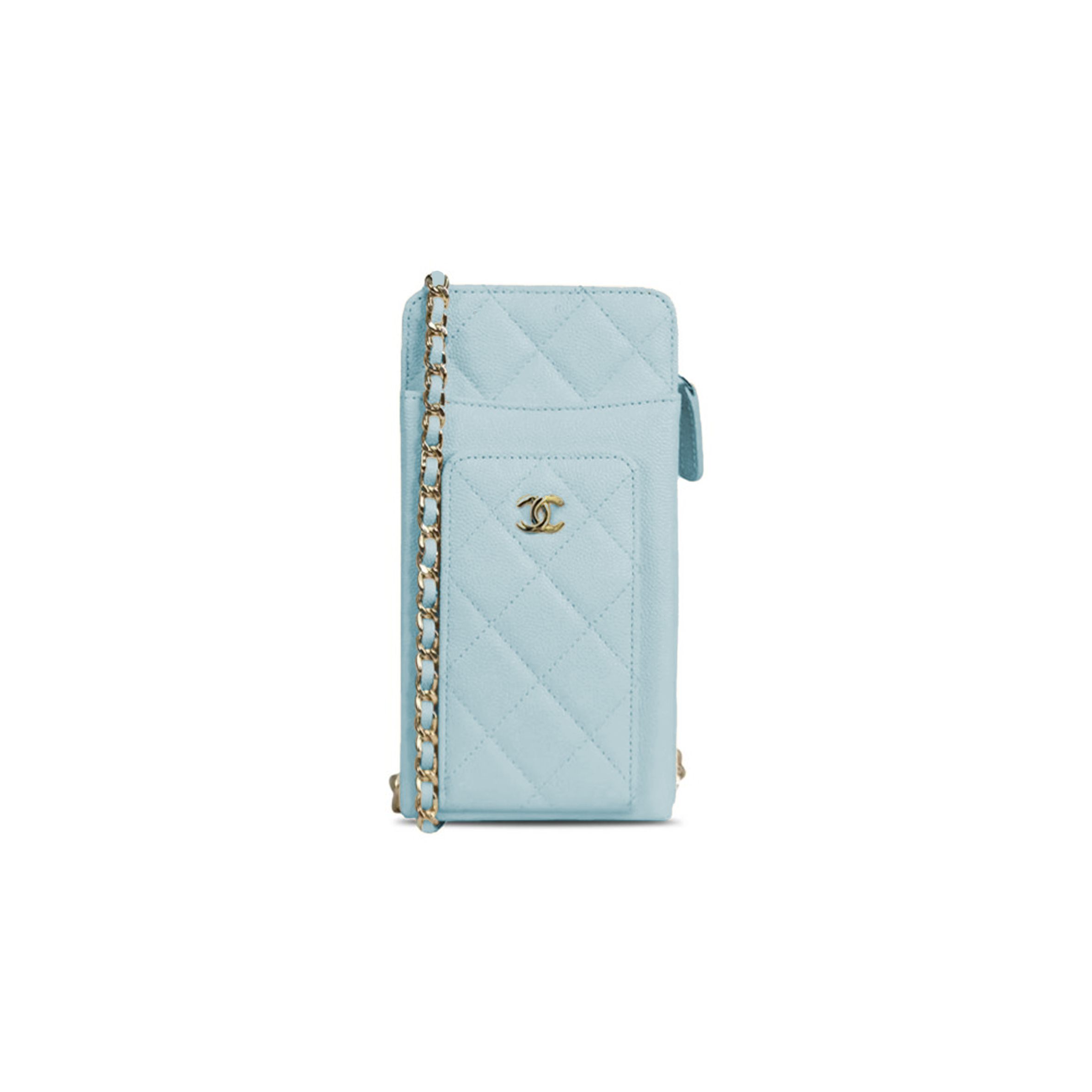 Ch*el caviar quilted cc phone holder baby blue ap0990 (18*10*3cm)